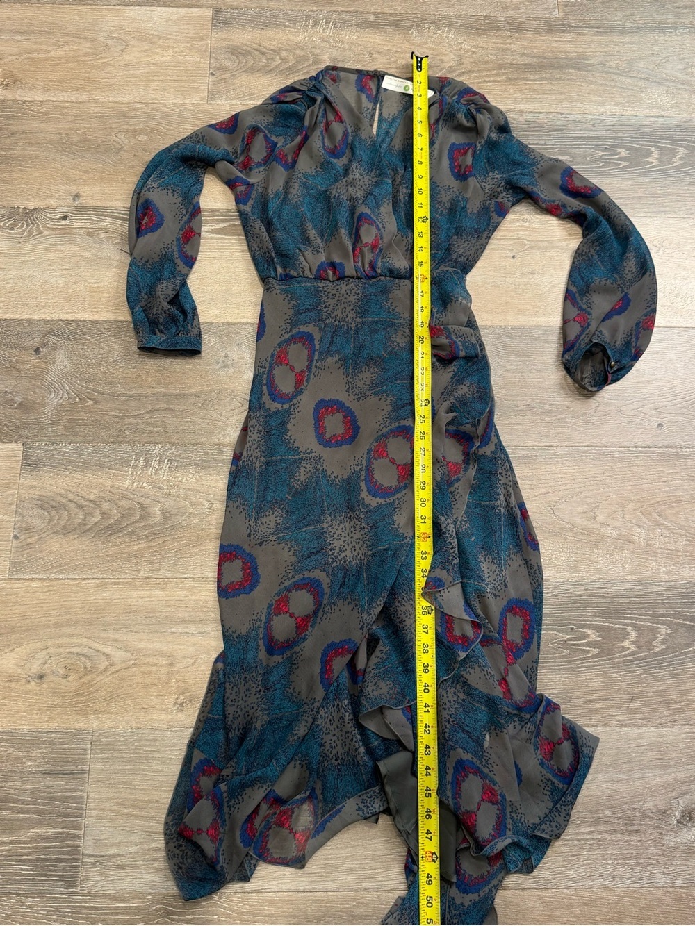 Twelfth Street Sheer Wrap Maxi Dress in Teal and Gray CB880 - Picture 8 of 8